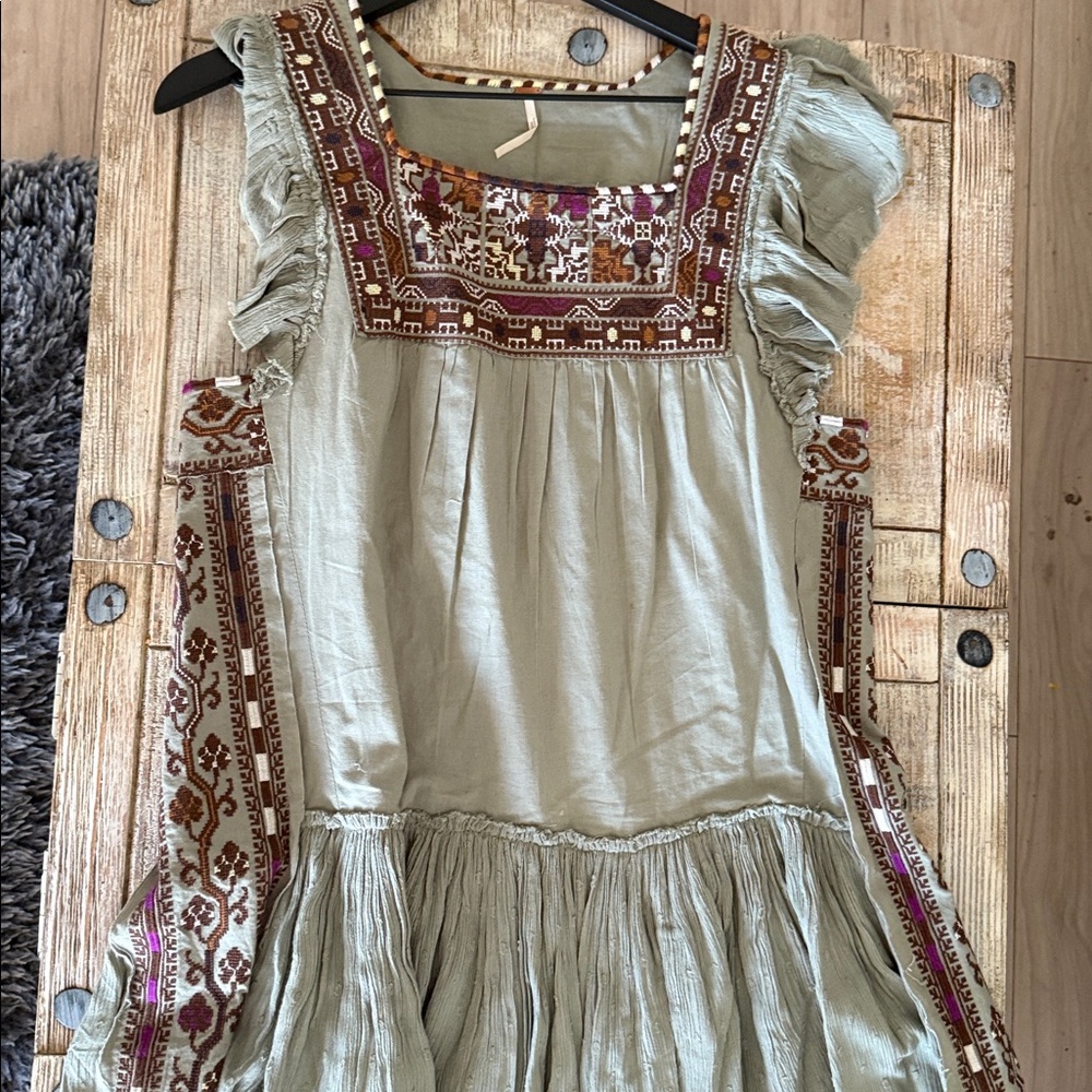 Embroidered Ruffle Sleeve Dress